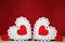 Valentine`s Day, wedding. White and red bright openwork wooden h