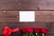 Valentine\'s Day: White empty paper card, roses, and box gift with ribbons