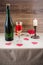 Valentine`s Day. wine, candles, small heart