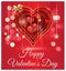 Valentine`s day wishes poster with red bokeh background.