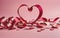 Valentine\\\'s Delight: Curly Silk Ribbons, Shiny Sequins, and Heart-Shaped Confetti on a Pastel Pink Canvas