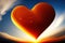 Valentine\\\'s heart. Lovely colorful heart shaped clouds in the sky. Surreal mystical fantasy artwork. Generative AI