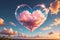 Valentine\\\'s Heart-Shaped Pink Cloud Floating Amidst a Crystal Clear Blue Sky - Bathed in the Warm Golden Glow of Sunset