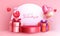 Valentine\\\'s podium vector background design. Happy valentine\\\'s day text in empty space with stage and gift box.