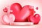 Valentine\\\'s podium vector background design. Happy valentine\\\'s day text with heart balloons elements.