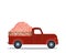 Valentine`s Red Truck with Hearts. Flat vector illustration