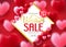Valentine`s Sale Lovely Poster with Space for Text at the Middle in Red Background with Blurry Hearts