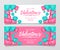 Valentine`s sale offer banner template with illustration of group pink and tosca heart shape