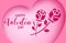 Valentine`s vector banner background. Happy valentine`s day text with rose paper cut shape carving in heart for romantic valentine