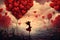 valentine, silhouette, love, illustration, girl heart balloons