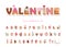 Valentine sweet font. Cute decorative alphabet. Girly cartoon letter and number stickers. Paper cut out. Vector.