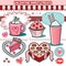 Valentine sweet treats illustration collection chocolates cupcake candy hearts cake