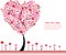 Valentine tree with flowers and hearts