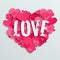 Valentine vector illustration postcard, love text on pink paper hearts