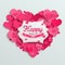 Valentine vector illustration postcard, romantic text on pink paper hearts