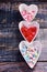 Valentine wooden background with heart shaped bowls