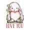 Valentines animals. cute bunny with a heart. love you. valentine's day illustration.