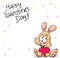 Valentines background with flowers and cute bunny