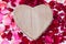 Valentines Background, wooden heart, roses petals, Valentine day love