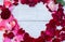 Valentines Background, wooden heart, roses petals, Valentine day love