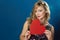 Valentines blond woman with red heart