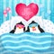 Valentines card with cute cartoon penguine