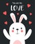 Valentines card with cute rabbit and hearts