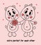 Valentines card. Pair in love bears with flower and hearts. Were perfect for each .other. Vector illustration in doodle