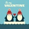 Valentines card penguins on floe