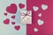 Valentines concept with gift on dual colored background. Toned.