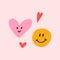 Valentines cool doodles trendy doodle boho cartoon handdrawn funny cute heart and smile face emoji comic character