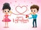 Valentines couple character vector design. Happy valentines day greeting  typography with couple cartoon characters.