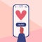 Valentines day 2021 illustration. Sending love emails, long distance relationship. Flat design, vector illustration