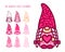 Valentines Day. 3D layered gnome girl with heart and hair bow . Love symbols