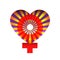 Valentines Day or 8 March heart with gender sign women creative. A symbol of love red and orange tones. Icon for graphic design, l