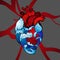 Valentines Day Anatomical heart with blue waves of water, cooling a hot heart. Vector
