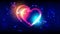 Valentines day animation background. Happy valentines day animated greeting cards. Bright multi-colored heart shape on dark boke