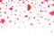 Valentines Day background with 3d pink heart falling on white background. Heart confetti border. Flower petal in shape