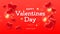 Valentines day background with beautiful red volumetric balloons and text on red background with copy space