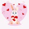 Valentines day background card with bunny. Happy Holiday brochure in cute red style. Valentine flyer template. Stock