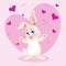 Valentines day background card with bunny and pink hearts. Happy Holiday brochure in cute style. Valentine flyer