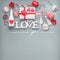 Valentines day background . Festive composition of love made with flowers, gift box and red bow, bottle of champagne with glasses