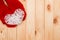 Valentines Day background. Girl holds white knitted heart in red