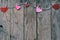 Valentines Day background with handmade felt hearts, clothespins. Valentine gift making, diy hobby. Romantic, love concept. Happ