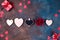 Valentines day background with handmaded hearts, cookies and gift box on a stone background. Valentine`s Day