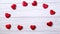 Valentines day background with red heart, stop motion animation, frame. Love heart on the white wooden background