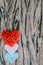 Valentines day background with red hearts over grunge wooden tab