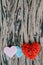 Valentines day background with red hearts over grunge wooden tab