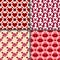 Valentines day background set. Bright retro seamless patterns tiling Red color. Repeating texture can be used for printing onto fa