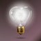 Valentines Day background. Transparent glowing electric light bulb with a gold base. Heart shape. Realistic style